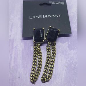 👍5 For $20 Lane Bryant Black & Brass Tone Chain Dangle Earrings Nickel Free NWT
